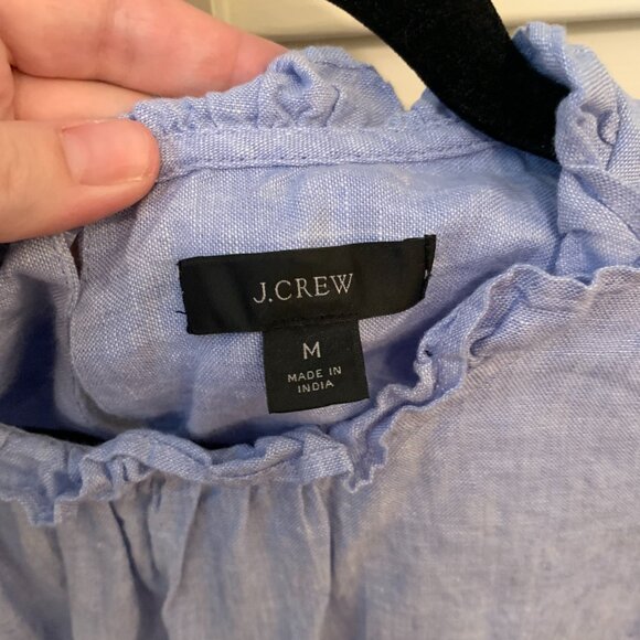 J. Crew Linen Ruffle Collar Blouse (M, French Blue) - Picture 4 of 6